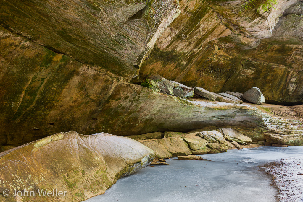 A frost covered rocky ledge at Hocking Hills State Park.